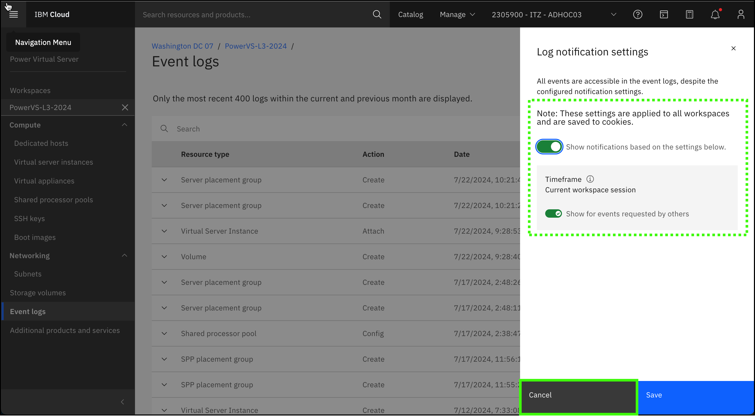 Event logs IBM Power Virtual Server Level 3 Demonstration Guide